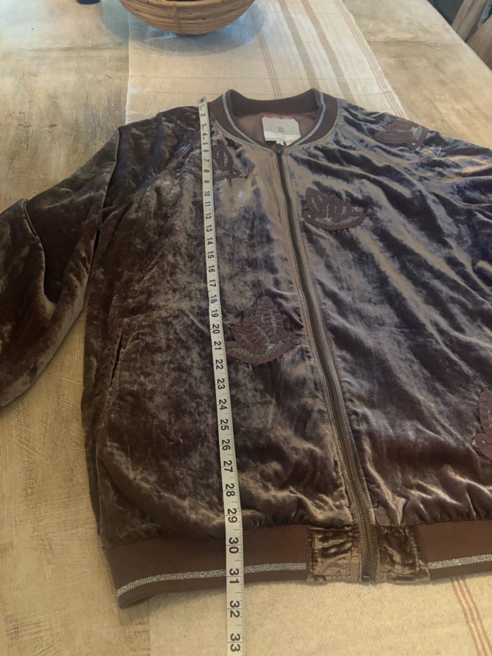 Anthropologie HEI HEI Bird Embroidered Velvet Bomber Mauve Jacket Size XL - Picture 12 of 14